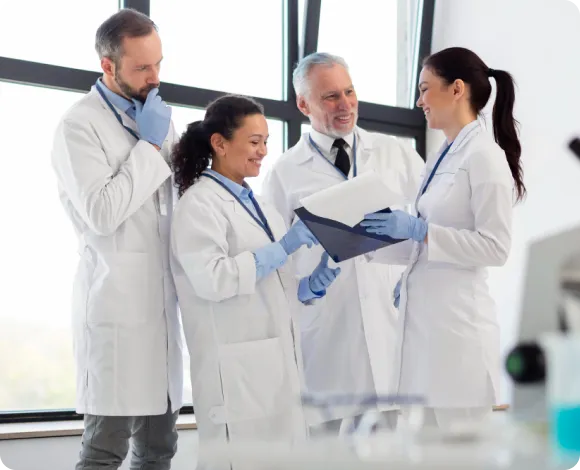 Researchers working in lab